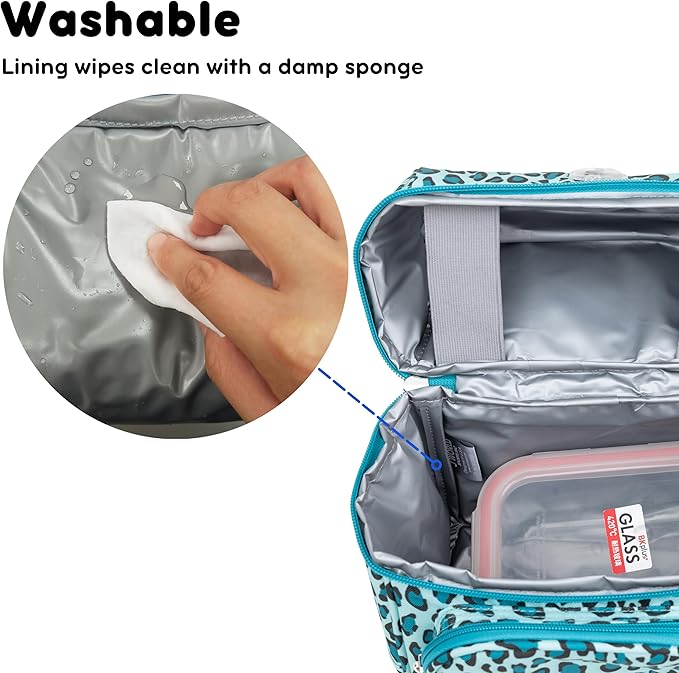 J World Corey Kids Lunch Bag. Insulated Lunch-Box for Girls, Women, Mint Leopard