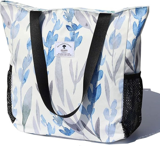 ESVAN Original Floral Water Resistant Large Tote Bag Shoulder Bag for Gym Beach Travel Daily Bags Upgraded