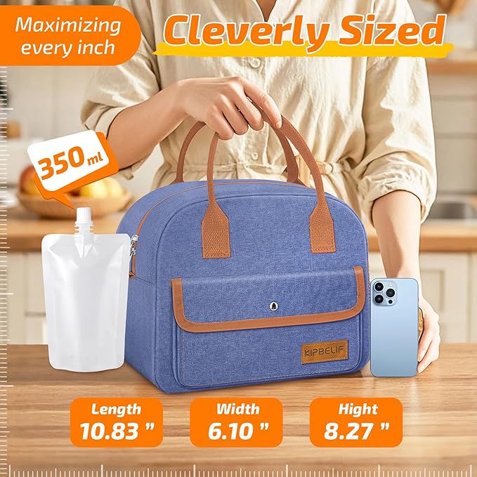 KIPBELIF Cute & Roomy Adult Lunch Box for Women – Stylish Insulated Lunch Bag with Cooling Pack, Shoulder Strap, Multi-Pockets for Work, Picnic, and Travel (Standard Size)