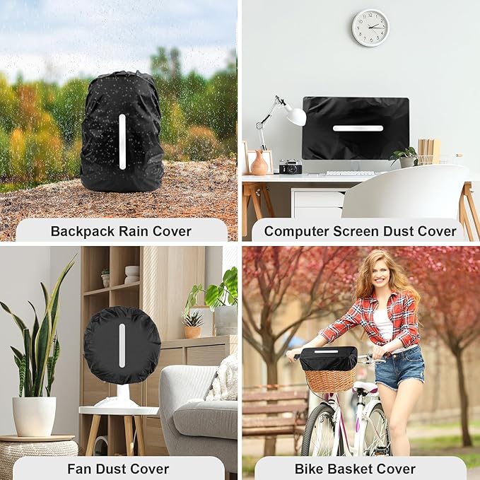 LAMA 2pcs Waterproof Rain Cover for Backpack, Reflective Rainproof Protector for Anti-dust and Anti-Theft L 45L-55L Black