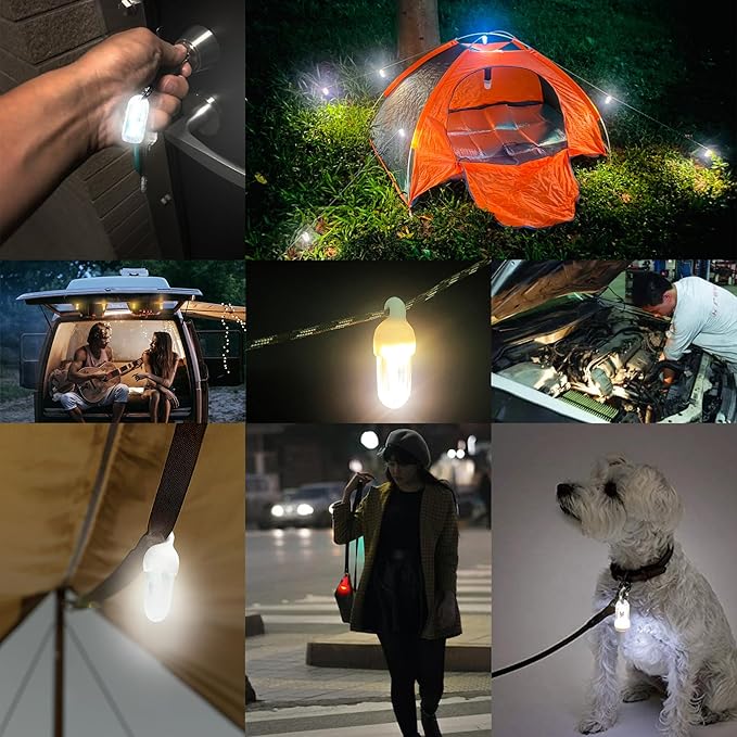 USB Mini LED Lantern, 2 Pack Waterproof EDC Keychain LED Flashlight for Camping, Type-C Rechargeable Battery Small Stick Lamp Puck Dog Collar Torch Light (White+Red)