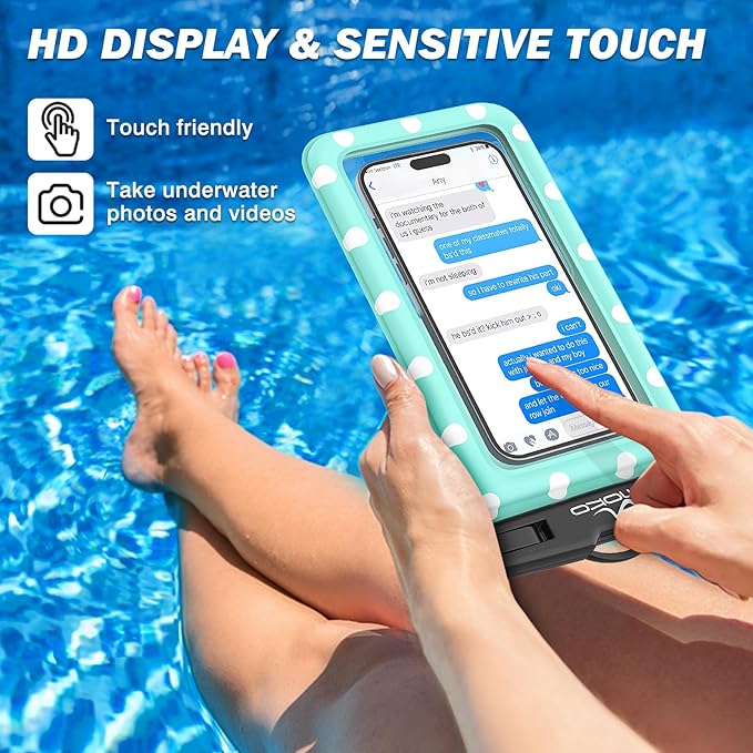 MoKo Large Waterproof Phone Pouch - 2 Pack Floating Water Protector Case Dry Bag with Detachable Lanyard, Compatible for iPhone 15 14 13 Pro Max, Galaxy S23 S22 Ultra, MintGreen+SkyBlue