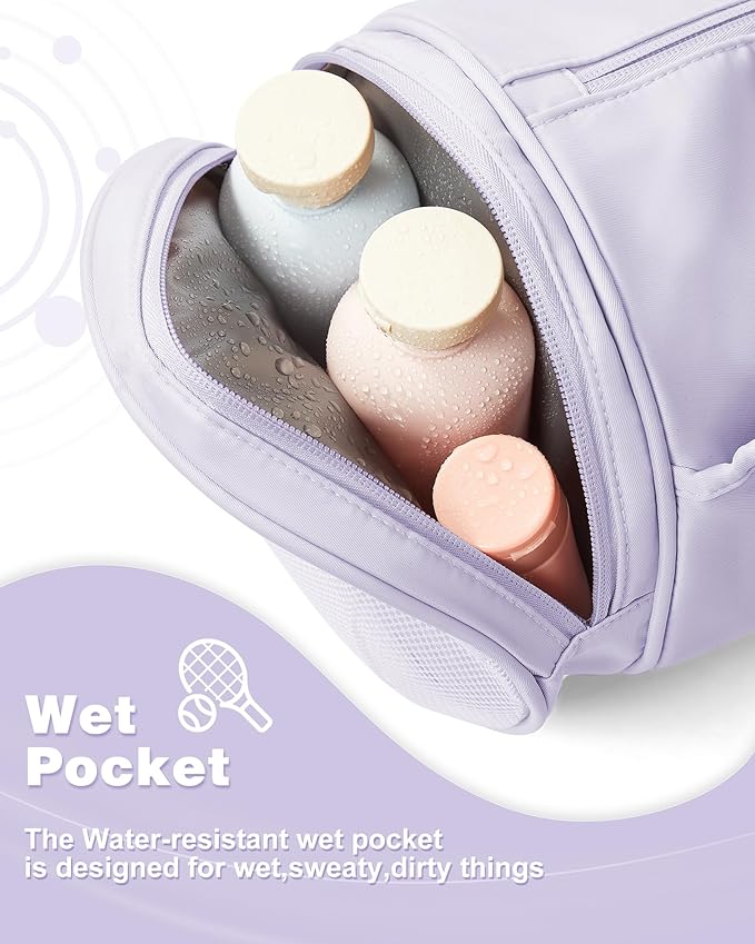 Purple Small Women's Workout Bag - Waterproof Mini Duffle Gym Bag with Wet Pocket - Carry On Weekender for Dance, Swimming, Yoga, Fitness