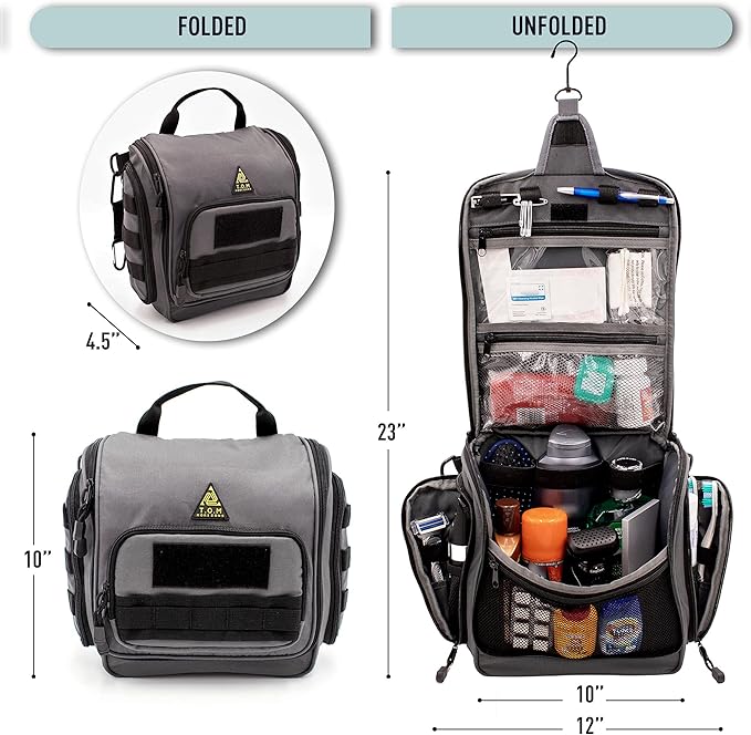 Tactical Toiletry Bag for Men. Extra Large, Water Resistant, Heavy Duty, Hanging, Multiple compartments and Storage Options, Dopp Kit for Toiletry Accessories