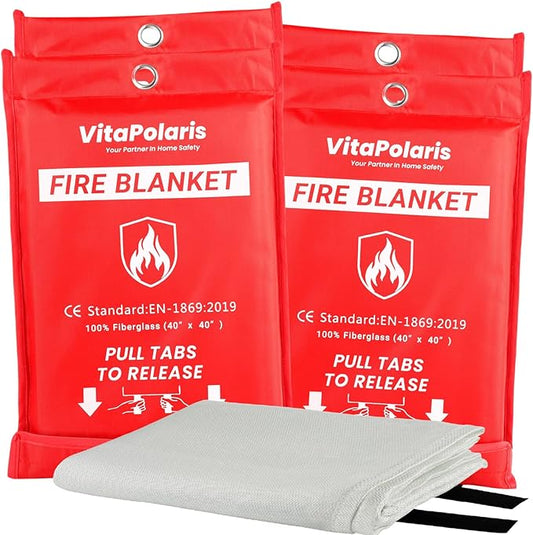 Heavy-Duty Emergency Fire Blanket, 4 Pack – Fireproof Fiberglass Blanket for Kitchen, Home, Car, Grill, Fireplace, Camping, Heat Shield, Grease Fires, Emergency Fire Suppression