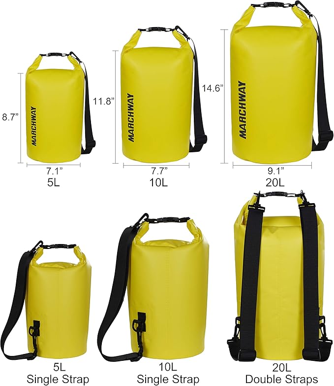 MARCHWAY Floating Waterproof Dry Bag Backpack 5L/10L/20L/30L/40L, Roll Top Sack Keeps Gear Dry for Kayaking, Rafting, Boating, Swimming, Camping, Hiking, Beach, Fishing