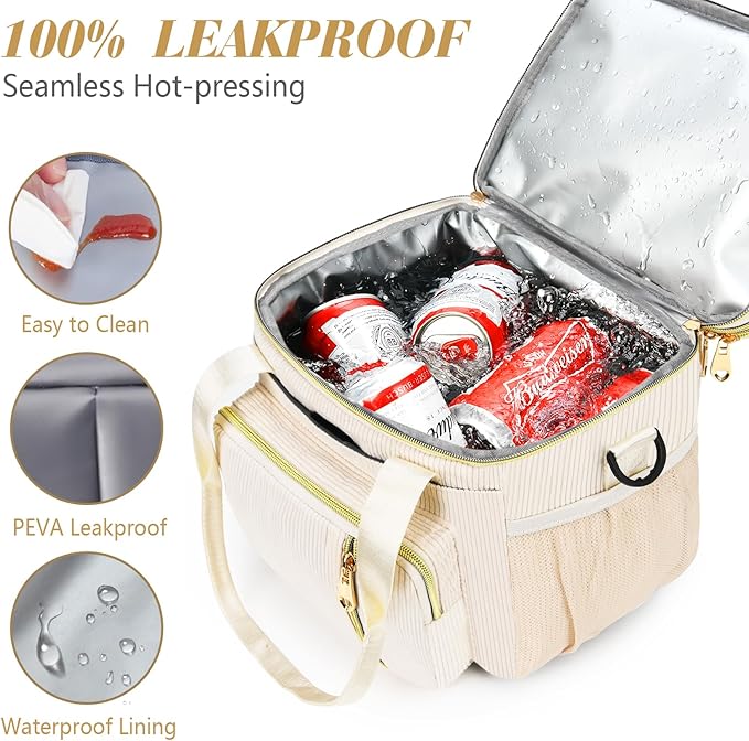 Lunch Box & Lunch Bag for Women, Large Insulated Adult Lunch Box Leakproof Lunchbox Cooler Bag for Work Picnic Beach,16L, Cream