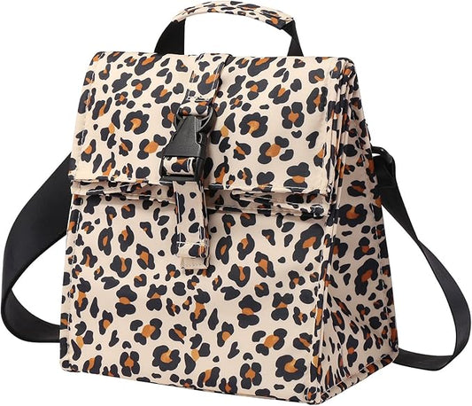 Insulated Foldable Lunch Bag- Lightweight Portable with Adjustable Shoulder Strap Lunch Box for Men, Women, Office, Work, Picnic, Hiking and Beach (Leopard(Soft Fabric))