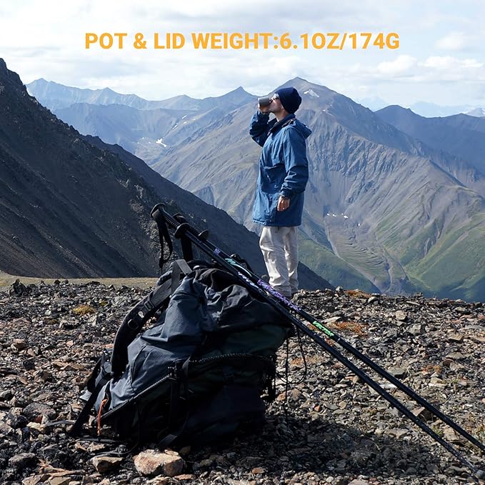 COOK'N'ESCAPE Titanium Camping Cooking Pot, Camping Cookware Set with Folding Handle,Compact Frying Pan Open Over Fire Cooking for Outdoor Backpacking Hiking Picnic