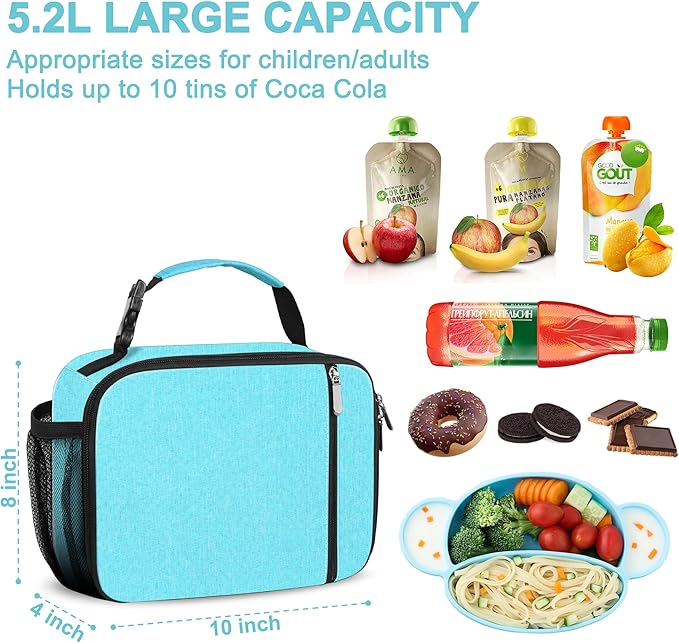 esouler Lunch Box Kids Insulated Lunch Bag for Boys & Girls Durable Children Lunchbox for School with Water Bottle Holder-Light Blue