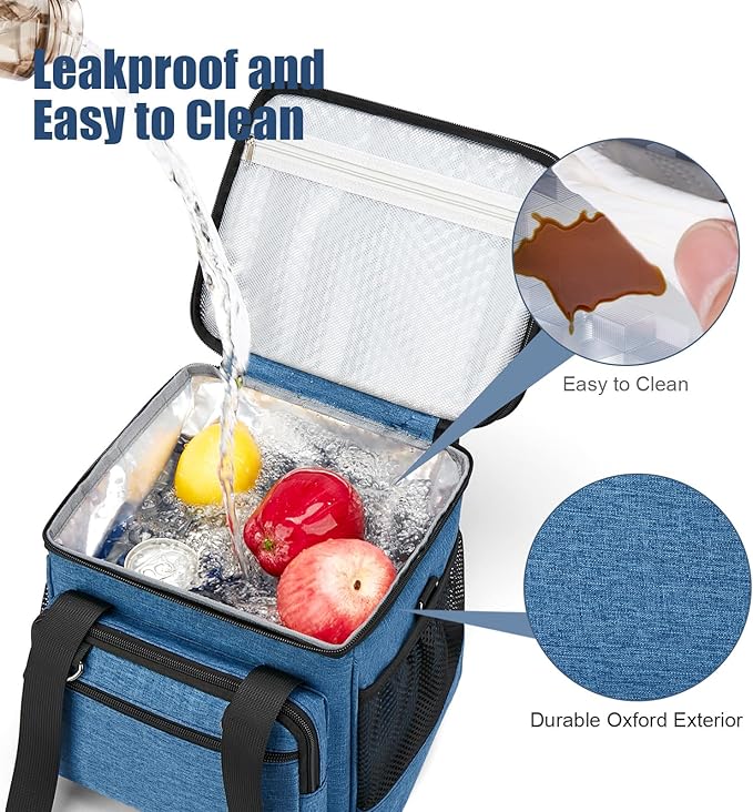 Insulated Lunch Box for Men/Women: Reusable Lunch Bag for Work Office Daytrip Picnic Beach - Leakproof Cooler Tote Bag Organizer for Adults - Blue