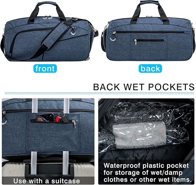 Kuston Sports Gym Bag with Shoes Compartment &Wet Pocket Gym Duffel Bag Overnight Bag for Men and Women(Blue)