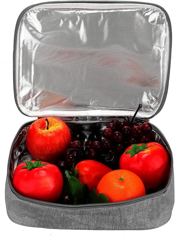 PATIKIL 12"x9"x3" Insulated Lunch Bags, Portable Food Containers Bag Flat Bento Bags Reusable Thermal Lunch Pail for Men and Women, Grey