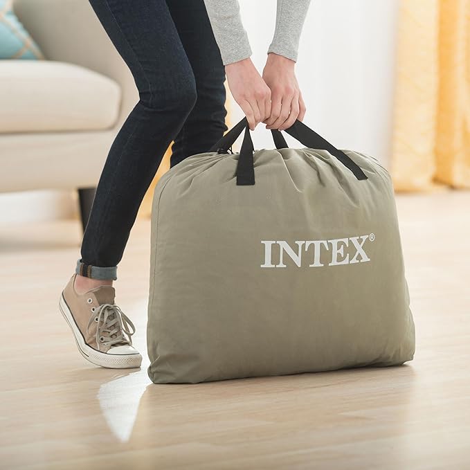 Intex 64123ED Dura-Beam Plus Pillow Rest Fiber-Tech – Queen Size – Built-in Electric Pump – 16.5in Bed Height – 600lb Weight Capacity