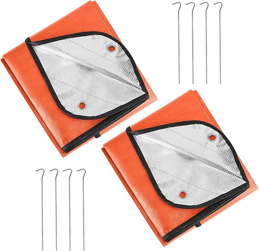 Kingdder 2 Pcs Heavy Duty Emergency Blanket for Survival Thermal Tarp Insulated Tent Camping Tarp Infrared Blocked Blankets for Rescue Camping Hiking (Orange)