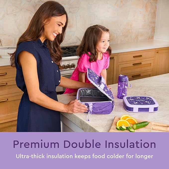 Bentgo Kids Lunch Bag - Durable, Double-Insulated Lunch Bag for Kids 3+; Holds Lunch Box, Water Bottle, & Snacks; Easy-Clean Water-Resistant Fabric & Multiple Zippered Pockets (Unicorn)