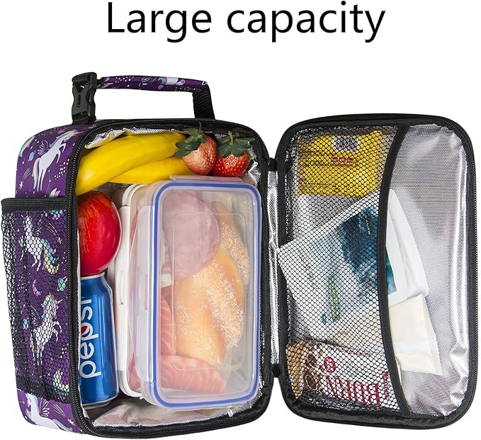 Hap Tim Kids Lunch Box for Girls Boys, Reusable Lunch Bag for Kids, Spacious Lunchbox, Insulated Lunchbag, Purple Unicorn(18654-PP)
