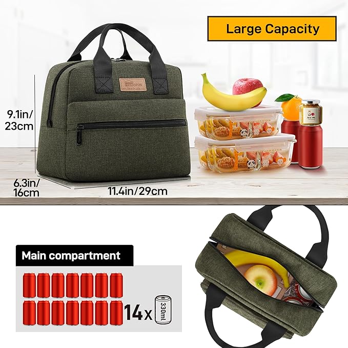 HOMESPON Insulated Lunch Bag for Women Men Lunch Box Cooler Lunch Tote for Work Picnic (Green)