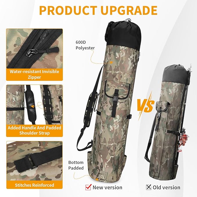 Wowelife Fishing Rod Carrier - Pole Bag Reel Organizer Case Storage for Gear, Travel - Gifts for Men, Family