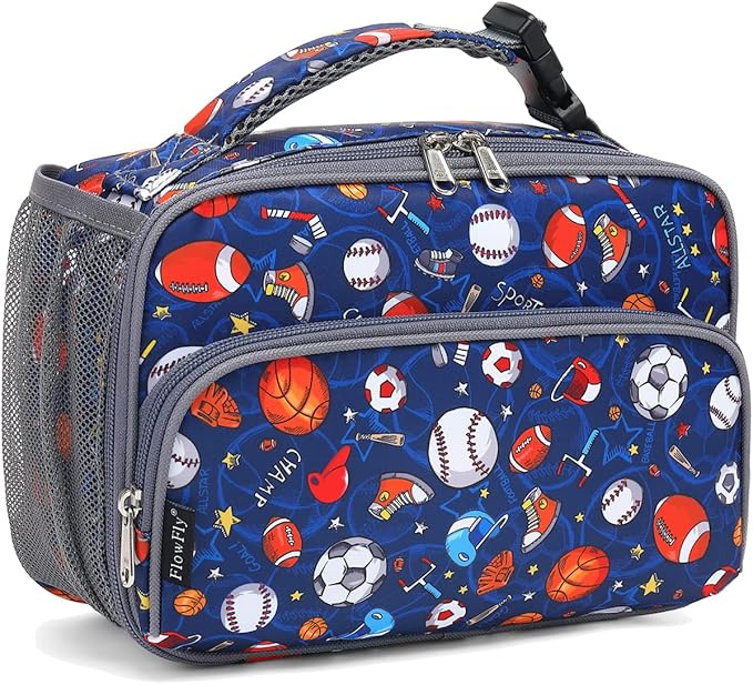 FlowFly Kids Lunch box with buckle Insulated Cooler Back to School Thermal Meal Tote Kit for Girls, Boys (Rugby)