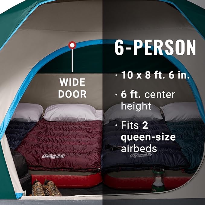 Coleman Skydome Tent with 5 Minute Setup, 2/4/6/8 Person Weatherproof Tent with Rainfly & Carry Bag, 20% More Headroom Than Traditional Canopies