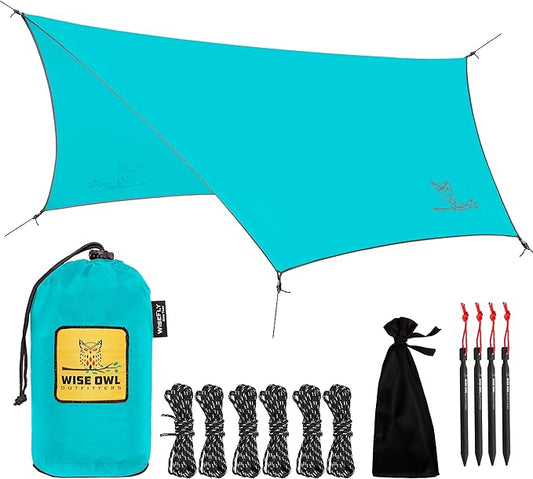 Wise Owl Outfitters Hammock Tarp, Hammock Tent - Rain Tarp for Camping Hammock - Camping Gear Must Haves w/Easy Set Up Including Tent Stakes and Carry Bag