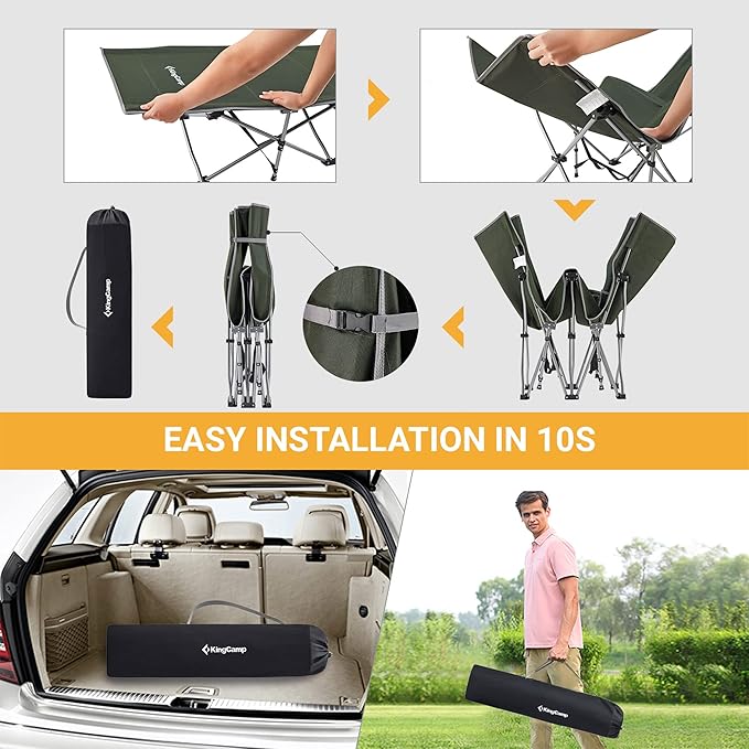 KingCamp Folding Camping Cot for Adults,Portable Sturdy Sleeping Cot with Carry Bag Outdoor Lightweight Camping Bed Support 264 lbs,Large Outdoor Foldable Travel Cots for Camping Beach Home Nap
