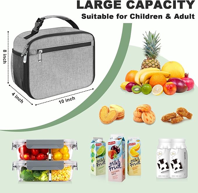 Kids Lunch Box for Boys Girls Lunch Bag Insulated Durable Lunchbox Children Lunch Tote Bag for School Grey