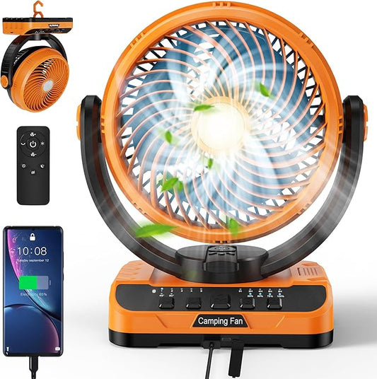 40000mAh Battery Operated Camping Fan - 136H Max Cooling, Rechargeable Battery Powered Oscillating Floor Fan with Charger, Remote & Hook, Portable for Tent Outdoor Patio Garage Hurricane Power Outage