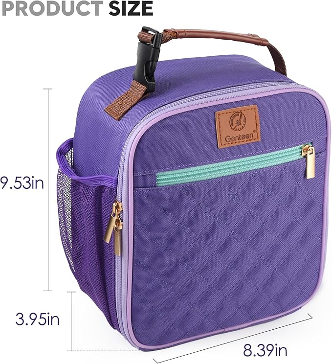 Lunch Bag for Women Men Girls Teens Insulated Leakproof LunchBox for Adult Reusable Lunch Box with Bottle Holder for Work Office School Travel Picnic-Purple/White