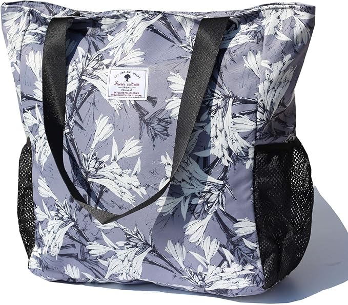 ESVAN Original Floral Water Resistant Large Tote Bag Shoulder Bag for Gym Beach Travel Daily Bags Upgraded