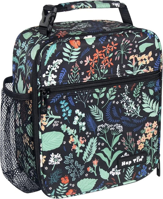 Hap Tim Insulated Lunch Bag Women, Reusable Lunch Box for Women & Men, Adluts Lunchbox for Office Work, Portable Lunchbag, Black Floral（18654-BF）