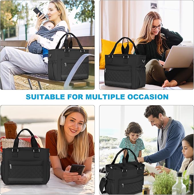 16L Large Lunchbox for Woman, Insulated Lunch Bag Women, Adult Lunch Box for Work, Leakproof, Black