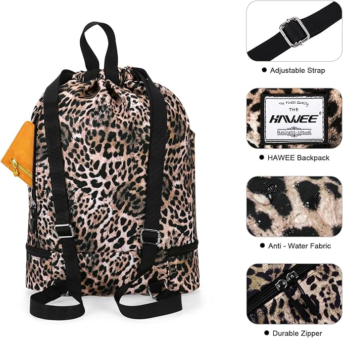 Dry Wet Drawstring Backpack with Shoe Compartment for Women Adjustable Gym Bag