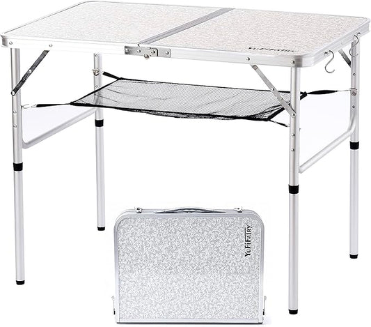 Folding Camping Table, 36''L x24''W Camp Aluminum Table with Adjustable Height Legs, Indoor Outdoor Lightweight Portable Folding Dining Table for Camp Picnic Beach BBQ Cooking 3Ft（2 Heights 15"/28"）