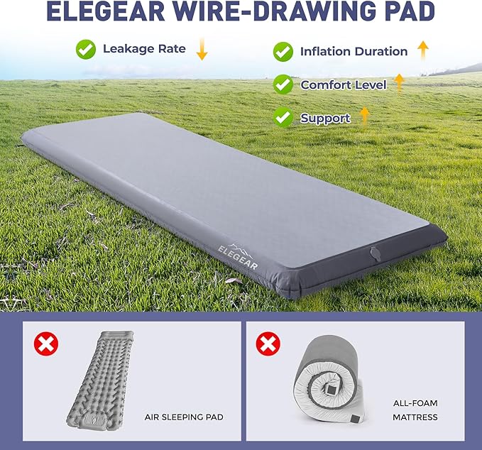 Elegear FiberAir Camping Sleeping Pad, 4’’ Ultra-Thick & 1100lb Ultra-Support Camping Air Mattress with Multi-Function Electric Pump, Durable Sleeping Pad for Camp/Backpacking/Hiking/Tent/Home
