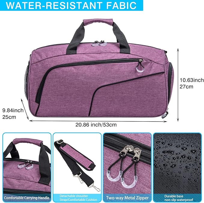Kuston Sports Gym Bag with Shoes Compartment &Wet Pocket Gym Duffel Bag Overnight Bag for Men and Women