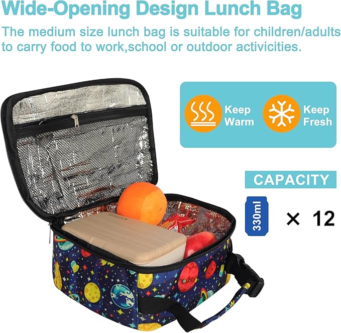 esouler Lunch Box Kids Insulated Lunch Bag for Boys & Girls Durable Children Lunchbox for School with Water Bottle Holder-Space