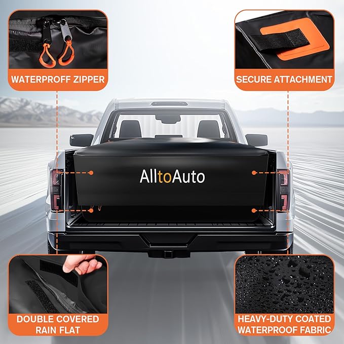 Truck Bed Cargo Bag with Cargo Net, 26 Cubic Feet (51''x40''x22''), 4'x6' Cargo Net Stretches to 8'x12', 100% Waterproof 600D Heavy Duty, Fits Any Truck Size, Convenient for Installation