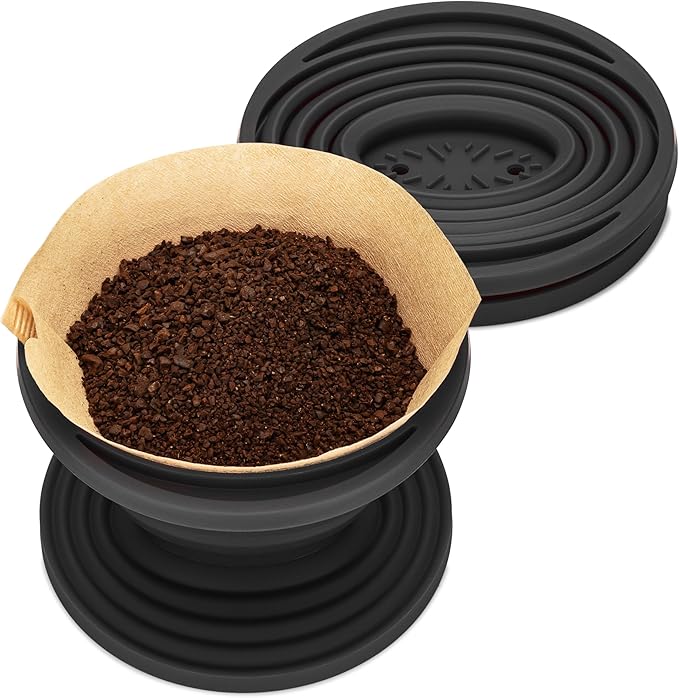 COLETTI Sierra Pour Over Coffee Dripper — Collapsible Pour Over Coffee Dripper — Includes Pack of Paper Filters [Black, Pack of 2]