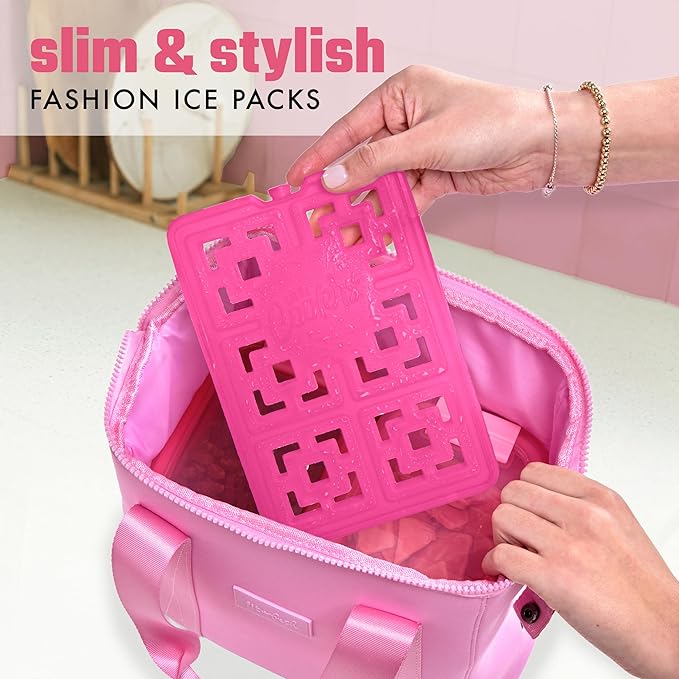 Cool Coolers XL Fashion Ice by Fit + Fresh, 2pk Ice Blocks for Lunchboxes, Freezer Packs for Coolers, Hot Pink