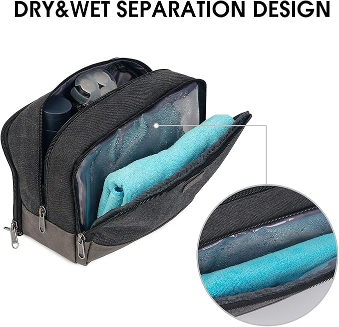 WANDF Travel Toiletry Bag for Men Large Toiletries Shaving Bag Water Resistant Hanging Dopp Kit Travel Accessories Bag for Women Men (Black)
