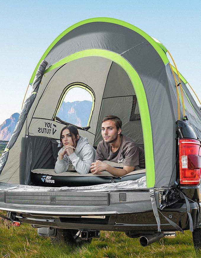 JOYTUTUS Pickup Truck Tent 6.5ft 2.0, Waterproof PU2000mm Double Layer for 2 Person, Portable Truck Bed Tent with Rainfly, Green, Aluminum Pole
