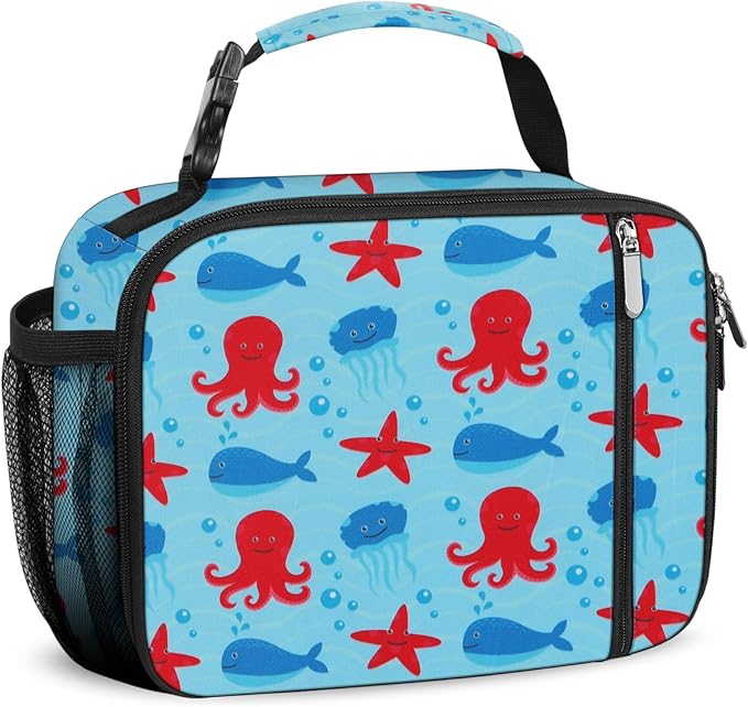 esouler Lunch Box Kids Insulated Lunch Bag for Boys & Girls Durable Children Lunchbox for School with Water Bottle Holder-Octopus