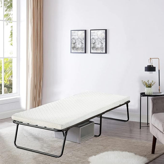 Greaton, 14” Folding Bed with Luxurious Memory Foam Mattress, Strong and Sturdy Metal Frame, Portable Guest Bed for Easy Storage, 31-Inch, White