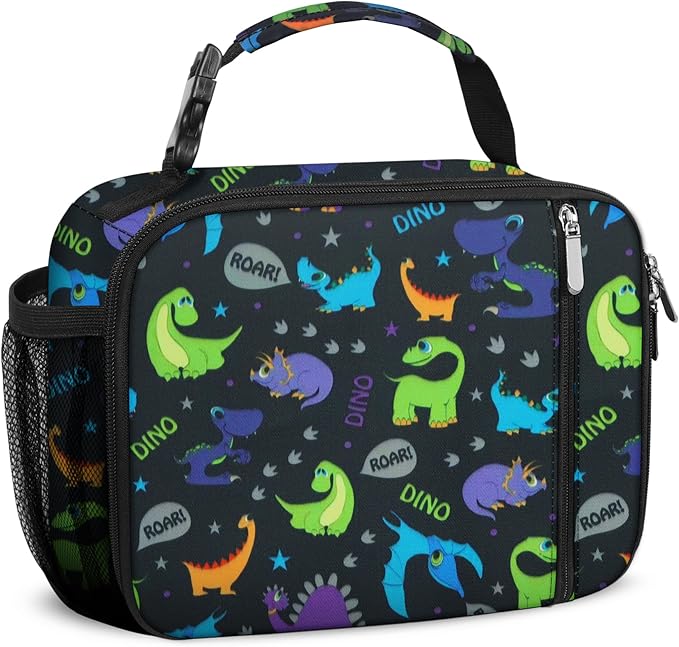 esouler Lunch Box Kids Insulated Lunch Bag for Boys & Girls Durable Children Lunchbox for School with Water Bottle Holder-Purple Dinosaur