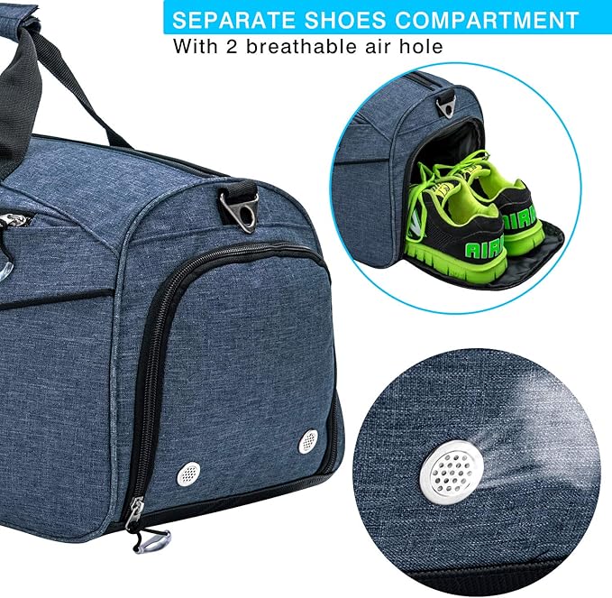 Kuston Sports Gym Bag with Shoes Compartment &Wet Pocket Gym Duffel Bag Overnight Bag for Men and Women(Blue)