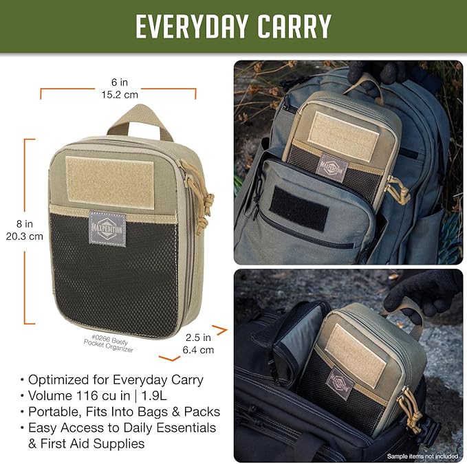 MAXPEDITION Beefy Pocket Organizer, Compact, MOLLE-Compatible, 1000D Nylon Tactical Pouch, Everyday Carry Tool and Gear Storage for Outdoor, Tactical, Survival, 0266