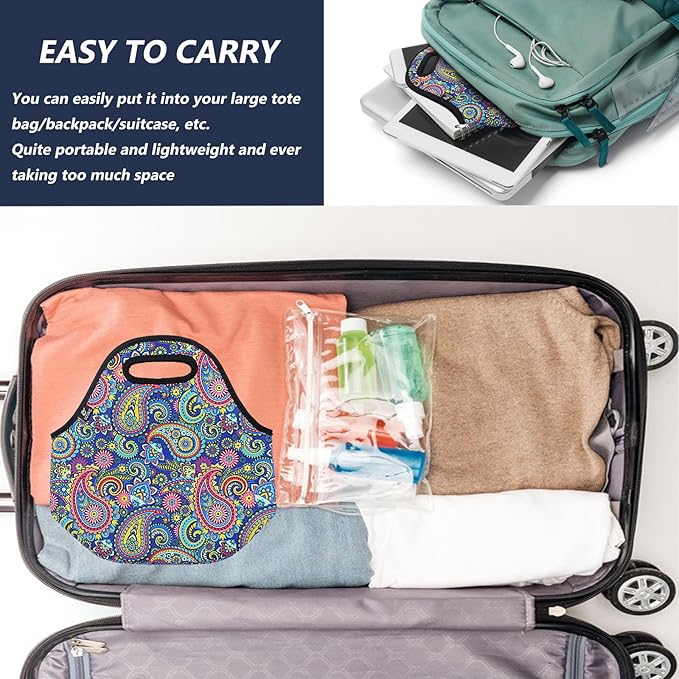 LOVAC Neoprene Lunch Bag, Thick Insulated Lunch Bag - Durable & Waterproof Lunch Tote With Zipper For Outdoor Travel Work(Retro2)