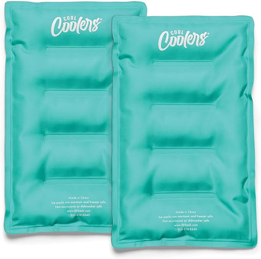 Cool Coolers 2 Pack Soft Ice for Coolers, Large Reusable Lunch Box Ice Pack, Flexible Stretch Nylon, Durable Freezer Packs by Fit & Fresh, Teal